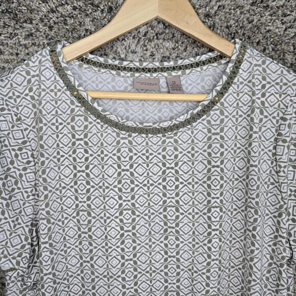 Chicos Easywear Top Womens 2 US Large Green Scoop Neck Printed Blouse Stretch - Picture 4 of 7